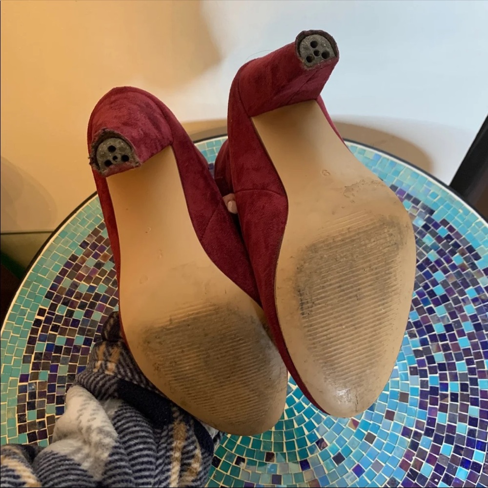 Burgundy Suede Ankle Boots - Picture 8 of 9